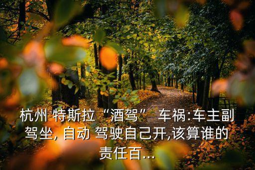 杭州 特斯拉“酒駕” 車禍:車主副駕坐, 自動 駕駛自己開,該算誰的責(zé)任百...