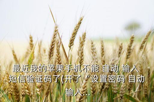 短信改為自動(dòng)輸入,蘋果手機(jī)不能自動(dòng)輸入/驗(yàn)證碼