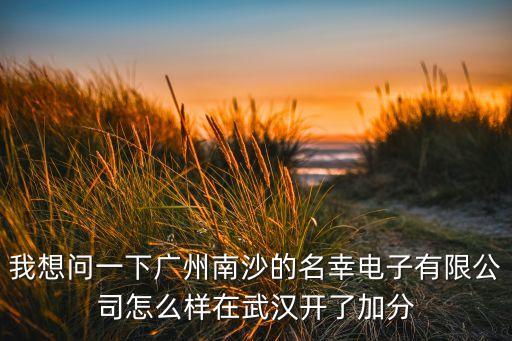 我想問一下廣州南沙的名幸電子有限公司怎么樣在武漢開了加分