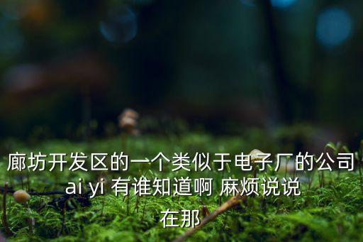 廊坊安瑞智能科技怎么樣，廊坊開發(fā)區(qū)的一個類似于電子廠的公司 ai yi 有誰知道啊 麻煩說說在那