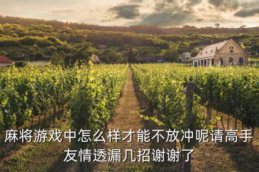 麻將機隱形監(jiān)控，麻將游戲中怎么樣才能不放沖呢請高手友情透漏幾招謝謝了  搜