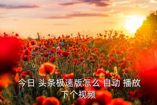  今日 頭條極速版怎么 自動 播放下個視頻