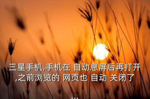 三星手機,手機在 自動息屏后再打開,之前瀏覽的 網(wǎng)頁也 自動 關閉了...