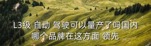 L3級 自動 駕駛可以量產了嗎國內哪個品牌在這方面 領先