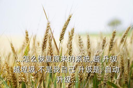 ...怎么恢復(fù)原來的系統(tǒng),越 升級越垃圾,不是我自己 升級是, 自動 升級...