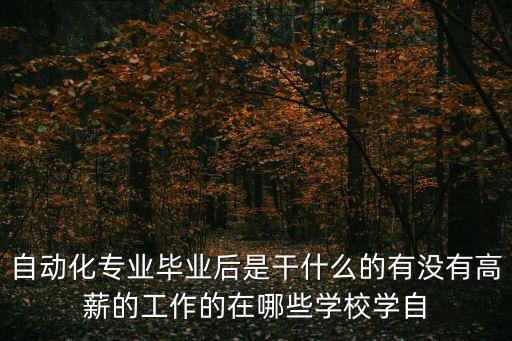 自動化專業(yè)畢業(yè)后是干什么的有沒有高薪的工作的在哪些學(xué)校學(xué)自