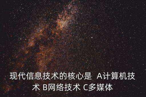 現(xiàn)代信息技術(shù)的核心是  A計(jì)算機(jī)技術(shù) B網(wǎng)絡(luò)技術(shù) C多媒體