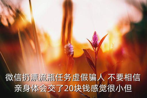 微信扔漂流瓶任務(wù)虛假騙人 不要相信親身體會交了20塊錢感覺很小但