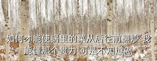 如何才能使鍋里的菜從后往前翻炒 我能懂那個(gè)貫力 可是不知道怎