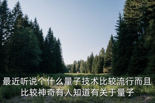 最近聽說個(gè)什么量子技術(shù)比較流行而且比較神奇有人知道有關(guān)于量子