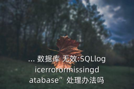 ... 數(shù)據(jù)庫 無效:SQLlogicerrorormissingdatabase”處理辦法嗎