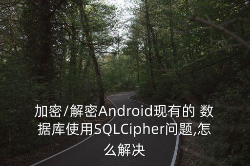加密/解密Android現(xiàn)有的 數(shù)據(jù)庫使用SQLCipher問題,怎么解決