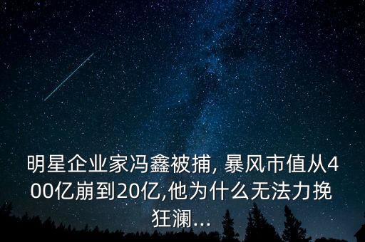 明星企業(yè)家馮鑫被捕, 暴風(fēng)市值從400億崩到20億,他為什么無法力挽狂瀾...