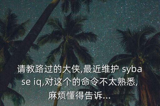 請(qǐng)教路過的大俠,最近維護(hù) sybase iq,對(duì)這個(gè)的命令不太熟悉,麻煩懂得告訴...