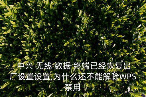  中興 無線 數(shù)據(jù) 終端已經恢復出廠設置設置,為什么還不能解除WPS禁用
