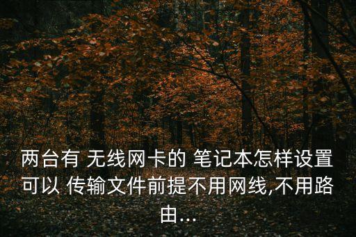 兩臺(tái)有 無(wú)線網(wǎng)卡的 筆記本怎樣設(shè)置可以 傳輸文件前提不用網(wǎng)線,不用路由...