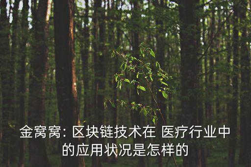 金窩窩: 區(qū)塊鏈技術(shù)在 醫(yī)療行業(yè)中的應(yīng)用狀況是怎樣的