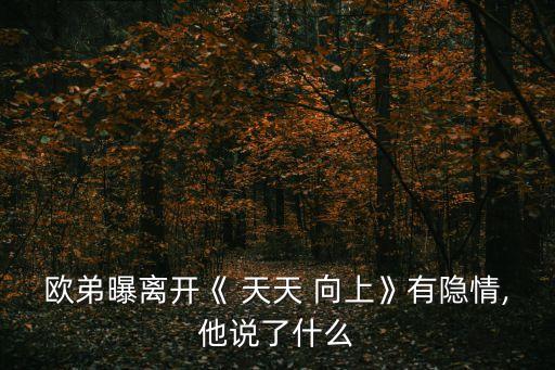 歐弟曝離開《 天天 向上》有隱情,他說了什么