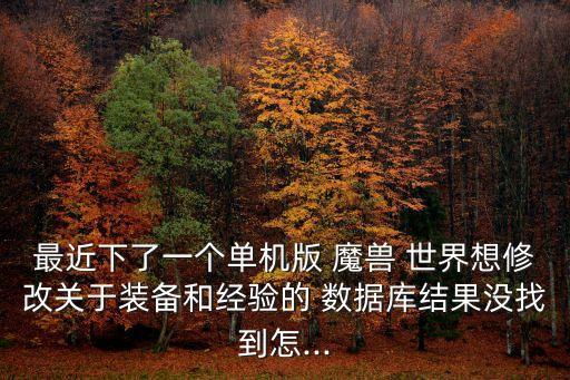 最近下了一個(gè)單機(jī)版 魔獸 世界想修改關(guān)于裝備和經(jīng)驗(yàn)的 數(shù)據(jù)庫結(jié)果沒找到怎...