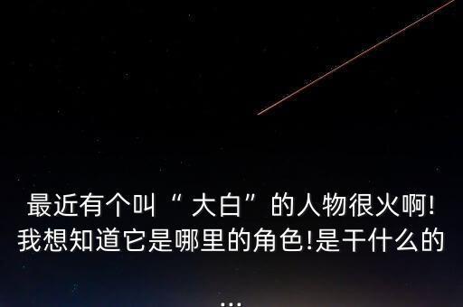最近有個(gè)叫“ 大白”的人物很火啊!我想知道它是哪里的角色!是干什么的...