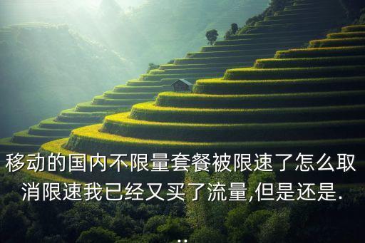 移動(dòng)的國(guó)內(nèi)不限量套餐被限速了怎么取消限速我已經(jīng)又買了流量,但是還是...