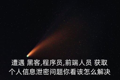 遭遇 黑客,程序員,前端人員 獲取個人信息泄密問題你看該怎么解決