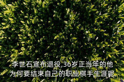  李世石宣布退役,36歲正當年的他為何要結束自己的職業(yè)棋手生涯呢