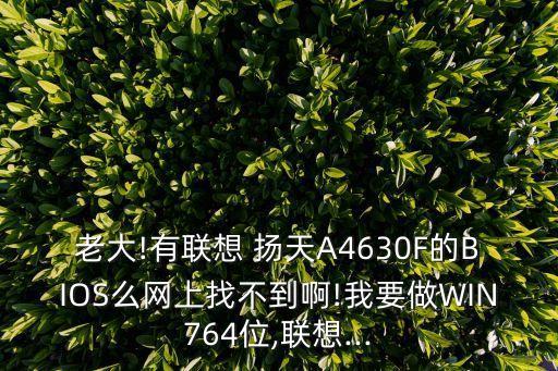 老大!有聯(lián)想 揚(yáng)天A4630F的BIOS么網(wǎng)上找不到啊!我要做WIN764位,聯(lián)想...