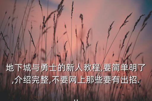 地下城與勇士的新人教程,要簡單明了,介紹完整,不要網(wǎng)上那些要有出招...