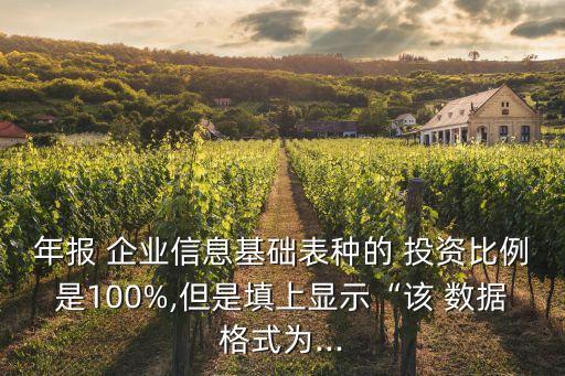 年報(bào) 企業(yè)信息基礎(chǔ)表種的 投資比例是100%,但是填上顯示“該 數(shù)據(jù)格式為...