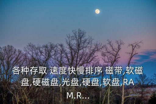各種存取 速度快慢排序 磁帶,軟磁盤,硬磁盤,光盤,硬盤,軟盤,RAM.R...