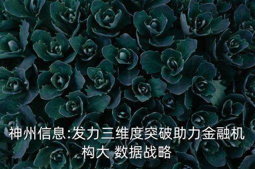 神州信息:發(fā)力三維度突破助力金融機構(gòu)大 數(shù)據(jù)戰(zhàn)略