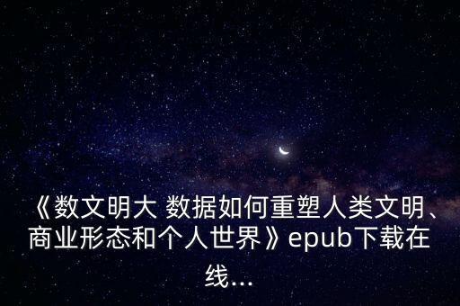《數(shù)文明大 數(shù)據(jù)如何重塑人類(lèi)文明、商業(yè)形態(tài)和個(gè)人世界》epub下載在線...
