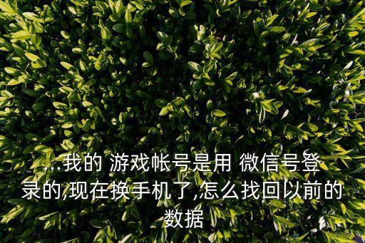 ...我的 游戲帳號是用 微信號登錄的,現在換手機了,怎么找回以前的 數據