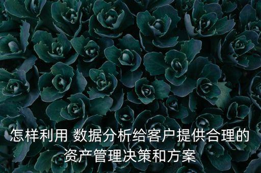 怎樣利用 數(shù)據(jù)分析給客戶提供合理的資產(chǎn)管理決策和方案