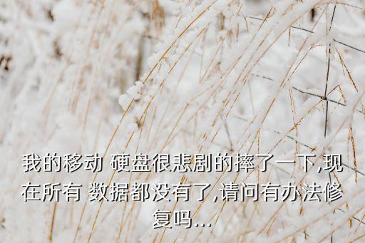 我的移動 硬盤很悲劇的摔了一下,現(xiàn)在所有 數(shù)據(jù)都沒有了,請問有辦法修復(fù)嗎...