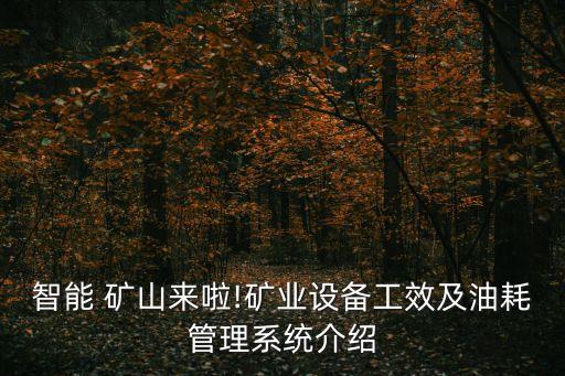 智能 礦山來啦!礦業(yè)設(shè)備工效及油耗管理系統(tǒng)介紹