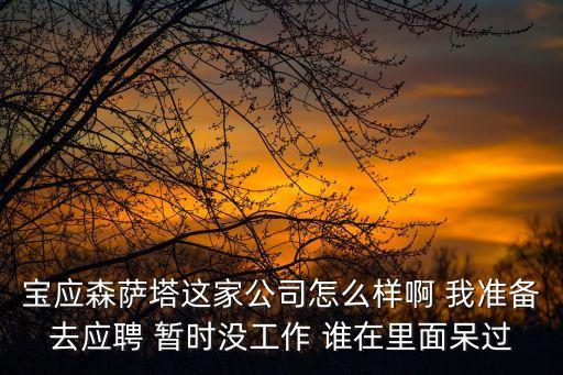 寶應(yīng)森薩塔這家公司怎么樣啊 我準(zhǔn)備去應(yīng)聘 暫時(shí)沒(méi)工作 誰(shuí)在里面呆過(guò)