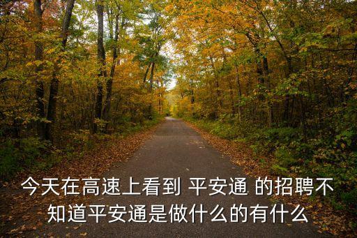 今天在高速上看到 平安通 的招聘不知道平安通是做什么的有什么
