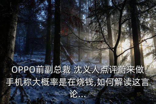 OPPO前副總裁 沈義人點(diǎn)評蔚來做手機(jī)稱大概率是在燒錢,如何解讀這言論...