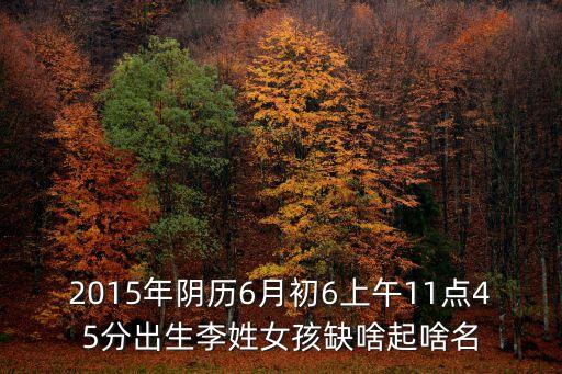 2015年陰歷6月初6上午11點(diǎn)45分出生李姓女孩缺啥起啥名