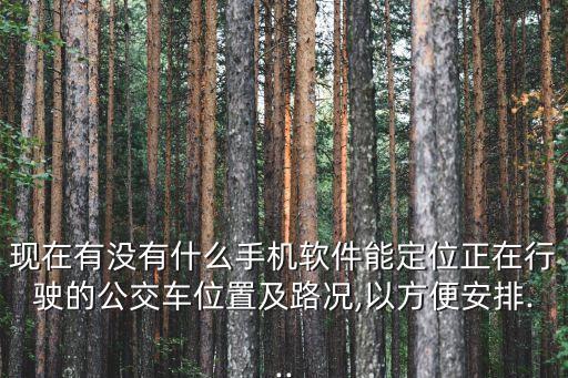 現(xiàn)在有沒(méi)有什么手機(jī)軟件能定位正在行駛的公交車(chē)位置及路況,以方便安排...