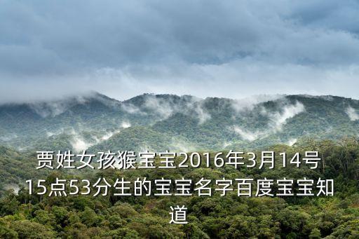 賈姓女孩猴寶寶2016年3月14號15點(diǎn)53分生的寶寶名字百度寶寶知道