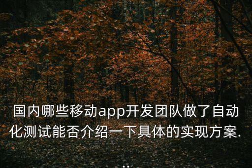 國內(nèi)哪些移動app開發(fā)團隊做了自動化測試能否介紹一下具體的實現(xiàn)方案...