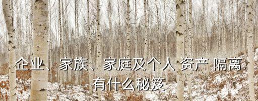 企業(yè)、家族、家庭及個(gè)人 資產(chǎn) 隔離有什么秘笈