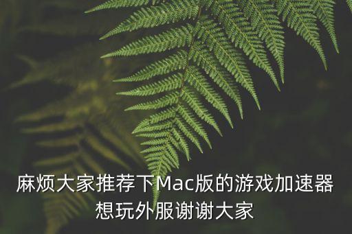 麻煩大家推薦下Mac版的游戲加速器想玩外服謝謝大家