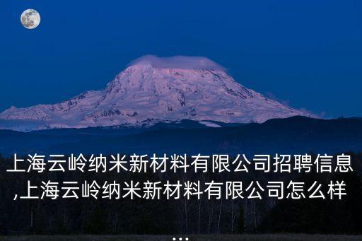 上海云嶺納米新材料有限公司招聘信息,上海云嶺納米新材料有限公司怎么樣...