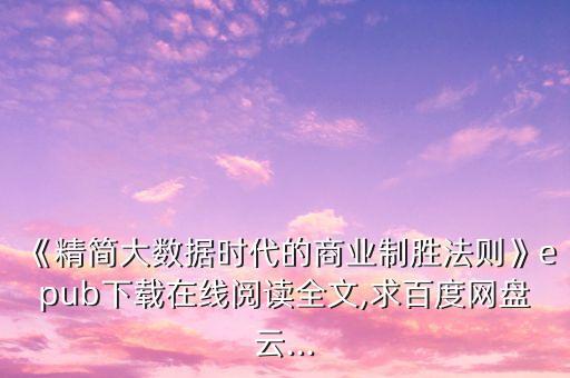 《精簡大數(shù)據(jù)時代的商業(yè)制勝法則》epub下載在線閱讀全文,求百度網(wǎng)盤云...