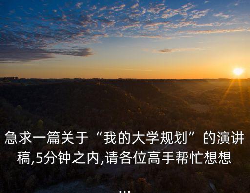 急求一篇關(guān)于“我的大學(xué)規(guī)劃”的演講稿,5分鐘之內(nèi),請各位高手幫忙想想...