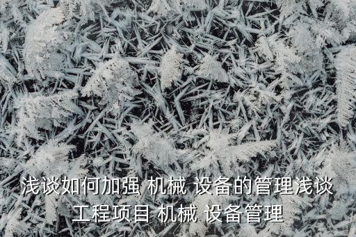 淺談如何加強 機械 設備的管理淺談工程項目 機械 設備管理
